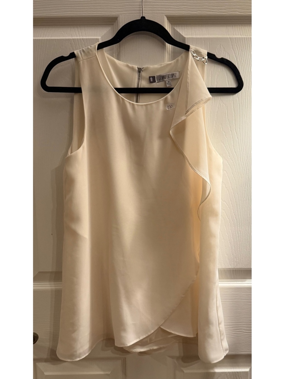 Jennifer Lopez Women's Sleeveless Cream Blouse with Chain Detail, Size M